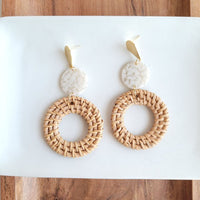 Shop Lana Earrings - Dark Rattan-Dark rattan and gold-accent statement earrings with lightweight acrylic and hypoallergenic posts. Resort-chic style perfect for summer, travel, and everyday glam.-available at Reef Love online boho-chic boutique