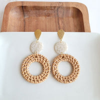 Shop Lana Earrings - Dark Rattan-Dark rattan and gold-accent statement earrings with lightweight acrylic and hypoallergenic posts. Resort-chic style perfect for summer, travel, and everyday glam.-available at Reef Love online boho-chic boutique