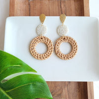 Shop Lana Earrings - Dark Rattan-Dark rattan and gold-accent statement earrings with lightweight acrylic and hypoallergenic posts. Resort-chic style perfect for summer, travel, and everyday glam.-available at Reef Love online boho-chic boutique
