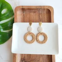 Shop Lana Earrings - Dark Rattan-Dark rattan and gold-accent statement earrings with lightweight acrylic and hypoallergenic posts. Resort-chic style perfect for summer, travel, and everyday glam.-available at Reef Love online boho-chic boutique