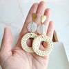 Shop Lana Earrings- Light Rattan-Light rattan statement earrings with gold accents and hypoallergenic posts. Lightweight, resort-chic style perfect for warm-weather outfits and everyday glam.-available at Reef Love online boho-chic boutique