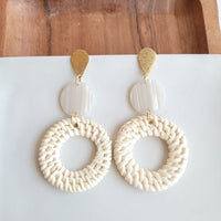 Shop Lana Earrings- Light Rattan-Light rattan statement earrings with gold accents and hypoallergenic posts. Lightweight, resort-chic style perfect for warm-weather outfits and everyday glam.-available at Reef Love online boho-chic boutique