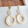 Shop Lana Earrings- Light Rattan-Light rattan statement earrings with gold accents and hypoallergenic posts. Lightweight, resort-chic style perfect for warm-weather outfits and everyday glam.-available at Reef Love online boho-chic boutique