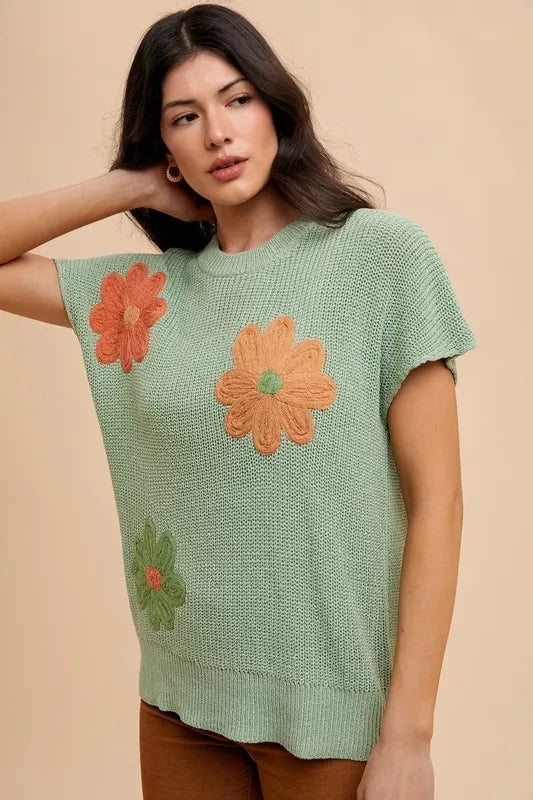 Large Flower Embo Dolman Sleeve Summer Sweater