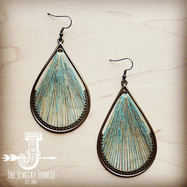 Large Woven Teardrop Earrings in Teal 206b-Drop Earrings-Reef Love