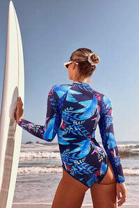 Leaf Printed Long Sleeve Half Zip UPF 50 Rash Guard- Boho Chic Styles by Reef Love