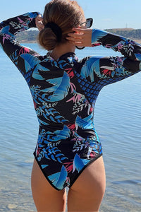 Leaf Printed Long Sleeve Half Zip UPF 50 Rash Guard- Boho Chic Styles by Reef Love