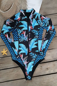 Leaf Printed Long Sleeve Half Zip UPF 50 Rash Guard- Boho Chic Styles by Reef Love