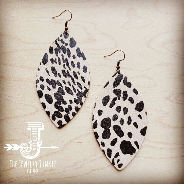 Leather Oval Earrings - Cheetah Suede 209y-drop earrings-Reef Love
