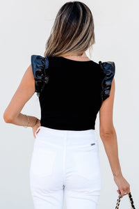 Leatherette Ruffle Sleeve Bodysuit