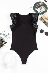 Leatherette Ruffle Sleeve Bodysuit