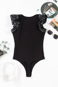 Leatherette Ruffle Sleeve Bodysuit