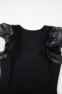 Leatherette Ruffle Sleeve Bodysuit