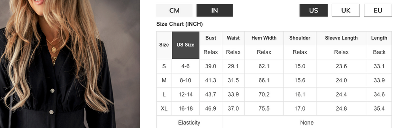 size guide for Leia Dress