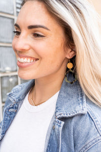 Lennox Earrings - Olive Tortoise-Lennox Earrings - Olive Tortoise with cut-out hexagon charms paired perfectly with gold accents. 18k gold-plated, hypoallergenic stainless steel hooks.