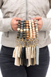 Leopard Beaded Key Ring Wallet Bracelet-Leopard beaded key ring bracelet with wallet, tassel, and card slots. Hands-free style for errands, travel, and everyday essentials.-Reef Love