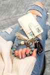 Leopard Beaded Key Ring Wallet Bracelet-Leopard beaded key ring bracelet with wallet, tassel, and card slots. Hands-free style for errands, travel, and everyday essentials.-Reef Love