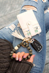 Leopard Beaded Key Ring Wallet Bracelet-Leopard beaded key ring bracelet with wallet, tassel, and card slots. Hands-free style for errands, travel, and everyday essentials.-Reef Love