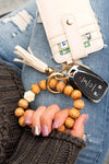 Leopard Beaded Key Ring Wallet Bracelet-Leopard beaded key ring bracelet with wallet, tassel, and card slots. Hands-free style for errands, travel, and everyday essentials.-Reef Love