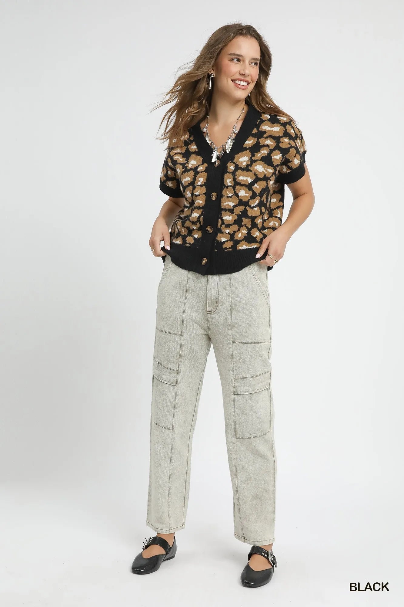 Leopard Button Down Short Sleeve Cardigan-Leopard print button-down short sleeve cardigan in soft knit fabric. A versatile layering piece for effortless boho-chic women’s fashion.-Reef Love