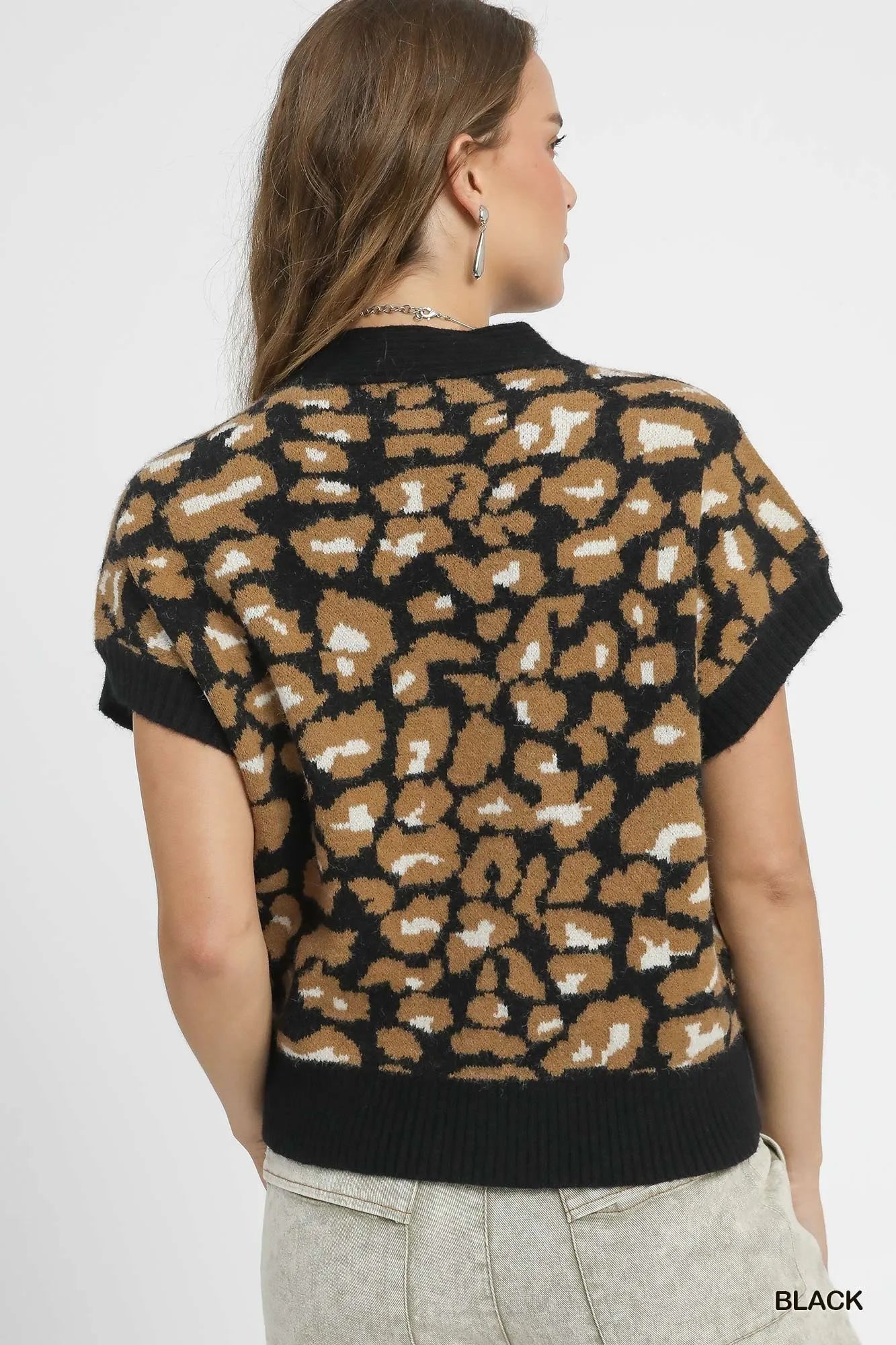 Leopard Button Down Short Sleeve Cardigan-Leopard print button-down short sleeve cardigan in soft knit fabric. A versatile layering piece for effortless boho-chic women’s fashion.-Reef Love