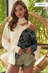 Leopard Cable-Knit Color Block One Shoulder Asymmetrical Sweater-The Leopard Print Cable-Knit Color Block One Shoulder Asymmetrical Sweater is a trendy and eye-catching and chic addition to your knitwear collection. 