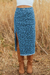 Leopard Denim Frayed Hem Midi Skirt- Boho Chic Styles by Reef Love