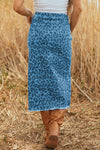 Leopard Denim Frayed Hem Midi Skirt- Boho Chic Styles by Reef Love