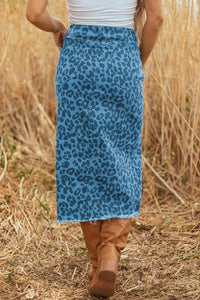 Leopard Denim Frayed Hem Midi Skirt- Boho Chic Styles by Reef Love