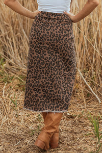 Leopard Denim Frayed Hem Midi Skirt- Boho Chic Styles by Reef Love