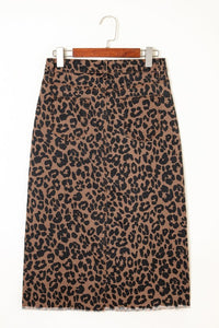 Leopard Denim Frayed Hem Midi Skirt- Boho Chic Styles by Reef Love