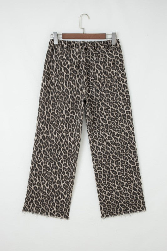 Leopard Denim Straight Leg Loose Fit Ankle Jeans- Boho Chic Styles by Reef Love