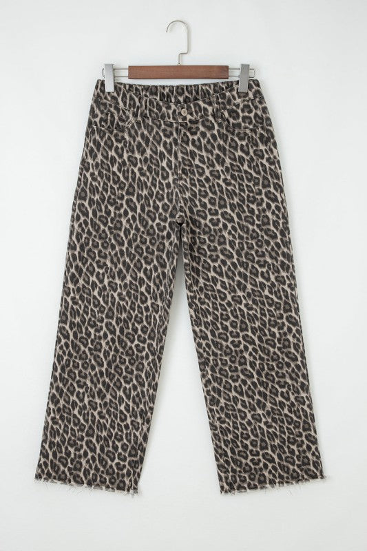Leopard Denim Straight Leg Loose Fit Ankle Jeans- Boho Chic Styles by Reef Love
