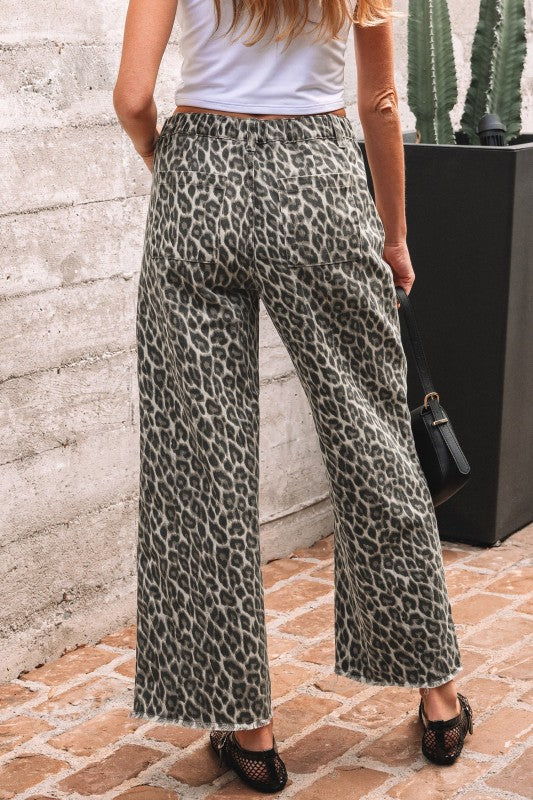 Leopard Denim Straight Leg Loose Fit Ankle Jeans- Boho Chic Styles by Reef Love