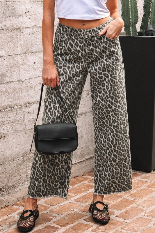 Leopard Denim Straight Leg Loose Fit Ankle Jeans- Boho Chic Styles by Reef Love