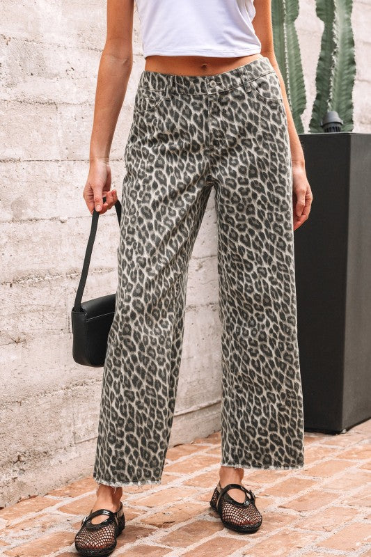 Leopard Denim Straight Leg Loose Fit Ankle Jeans- Boho Chic Styles by Reef Love