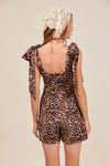 Leopard Flowy Woven Romper With Tie Straps-Effortless, Playful, & Perfectly Breezy. Bring energy to your summer wardrobe with the Leopard Flowy Romper with Tie Straps with all-over floral leopard print.-Reef Love Boho-Chic Boutique