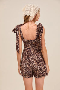 Leopard Flowy Woven Romper With Tie Straps-Effortless, Playful, & Perfectly Breezy. Bring energy to your summer wardrobe with the Leopard Flowy Romper with Tie Straps with all-over floral leopard print.-Reef Love Boho-Chic Boutique