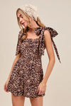 Leopard Flowy Woven Romper With Tie Straps-Effortless, Playful, & Perfectly Breezy. Bring energy to your summer wardrobe with the Leopard Flowy Romper with Tie Straps with all-over floral leopard print.-Reef Love Boho-Chic Boutique