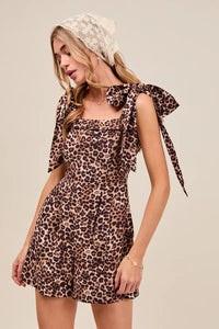 Leopard Flowy Woven Romper With Tie Straps-Effortless, Playful, & Perfectly Breezy. Bring energy to your summer wardrobe with the Leopard Flowy Romper with Tie Straps with all-over floral leopard print.-Reef Love Boho-Chic Boutique