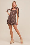 Leopard Flowy Woven Romper With Tie Straps-Effortless, Playful, & Perfectly Breezy. Bring energy to your summer wardrobe with the Leopard Flowy Romper with Tie Straps with all-over floral leopard print.-Reef Love Boho-Chic Boutique