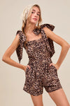 Leopard Flowy Woven Romper With Tie Straps-Effortless, Playful, & Perfectly Breezy. Bring energy to your summer wardrobe with the Leopard Flowy Romper with Tie Straps with all-over floral leopard print.-Reef Love Boho-Chic Boutique