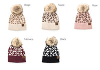 Leopard Fur Pom Beanie-Leopard Fur Pom Beanie, Stamped CC beanie. Leopard print in several color options. Authentic Stamped C.C. Leopard Design, Faux Fur Pom-Pom. As seen on TikTok.