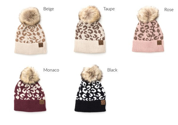Leopard Fur Pom Beanie-Leopard Fur Pom Beanie, Stamped CC beanie. Leopard print in several color options. Authentic Stamped C.C. Leopard Design, Faux Fur Pom-Pom. As seen on TikTok.
