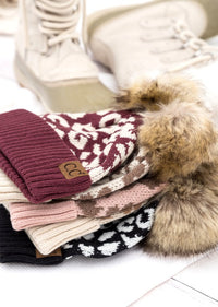 Leopard Fur Pom Beanie-Leopard Fur Pom Beanie, Stamped CC beanie. Leopard print in several color options. Authentic Stamped C.C. Leopard Design, Faux Fur Pom-Pom. As seen on TikTok.