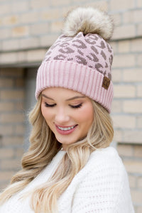 Leopard Fur Pom Beanie-Leopard Fur Pom Beanie, Stamped CC beanie. Leopard print in several color options. Authentic Stamped C.C. Leopard Design, Faux Fur Pom-Pom. As seen on TikTok.