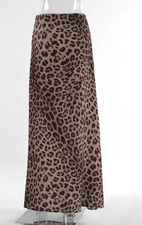 Leopard Print Maxi Skirt-Leopard print maxi skirt with high waist and A-line silhouette. Flowy, chic boho style perfect for casual wear, vacation outfits, or evening looks.