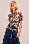 Leopard Print Mesh Mock Neck Short Sleeve Top-Bold leopard print mesh mock neck top with short sleeves and a fitted silhouette. Perfect for layering, day-to-night style, and standout statement looks.-Reef Love