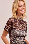 Leopard Print Mesh Mock Neck Short Sleeve Top-Bold leopard print mesh mock neck top with short sleeves and a fitted silhouette. Perfect for layering, day-to-night style, and standout statement looks.-Reef Love