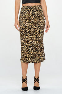 Leopard Print Plisse Midi Skirt-Reef Love